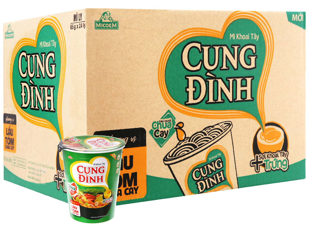 Mì ly Cung đình khoai tây lẩu tôm chua cay 70g Thùng 24 ly